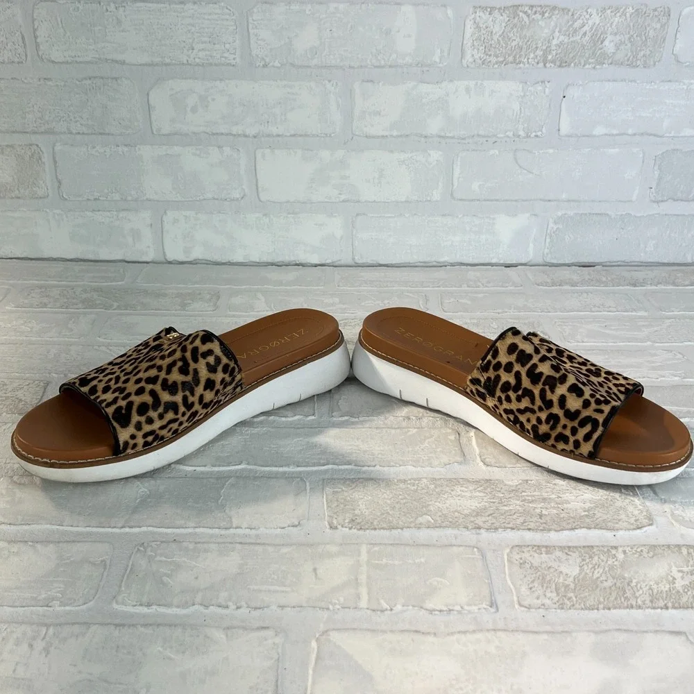 Cole Haan ZERØGRAND Sandals Womens 8 Leopard Animal Print Slides Brown‎ Casual - Picture 8 of 11